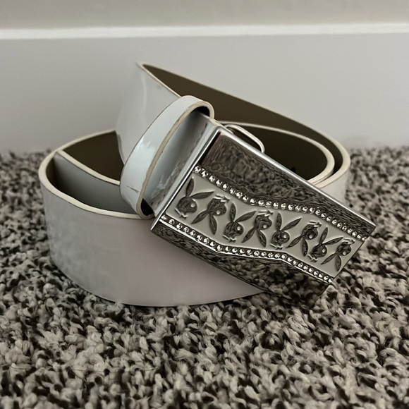 Playboy belt small bunny white silver rhinestones buckle vintage y2k size S - Picture 6 of 6